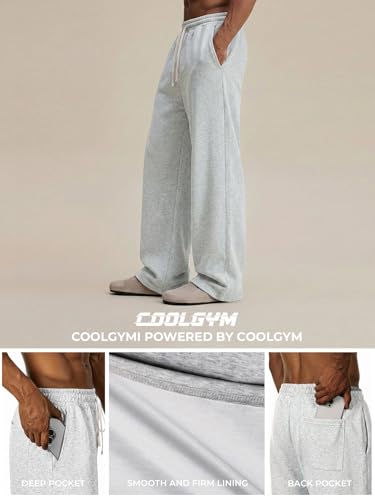 Image of Mens Baggy Sweatpants Wide Leg Loose Open Bottom Uncuffed Gym Casual Lightweight Y2K Pants Relaxed Pocket No Wrinkle
