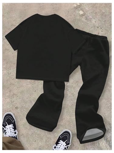 Boy's 2 Piece Tracksuit Letter Cross Graphic Short Sleeve T Shirt Flare Leg Sweatpants Sets Streetwear2
