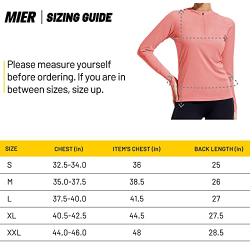 Mier Women's Running Pullover Hoodie - Long Sleeve Quarter Zip Workout Shirts With Thumbholes, Upf 50+ Sun Protection, With Hooded, Coral, M #TOP6