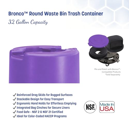 Image of SPARTA Bronco Waste Container Trash Container, Round Trash Bin for Disposal, 32 Gallons, Purple
