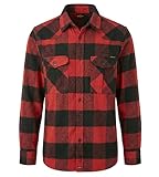 ROCK-IT Apparel Camisa de Franela para Hombre Manga Larga I con Bolsillos y Botón Delantero I Tejido Muy Suave I Camisa Leñador a Cuadros para Hombre [TallasS-5XL] Rojo Negro Rojo M