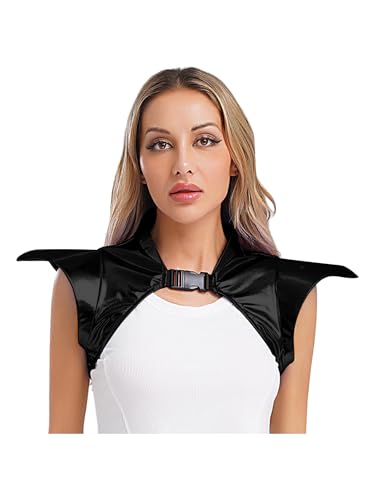 dPois Women Men Shoulder Armor Cosplay Jacket Faux Leather Gothic Armor Shrug Cap Sleeves LARP Black X-Large