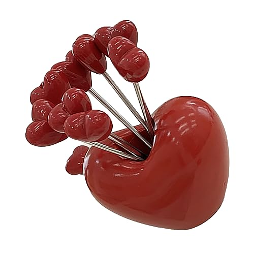 5Pcs Fruit Fork Set Cute Shape Multipurpose Less Steel Fruit Forks Food Pick Forks with Holder Heart, Multifunctional Accessory For Home Use (Heart Shaped)