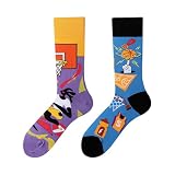 Mmyzao Divertidos calcetines unisex 35-46 patrones asimétricos izquierda y derecha Múltiples motivos en los ámbitos de animales, comida, deporte y arte, Acrobacias de baloncesto, 35-46