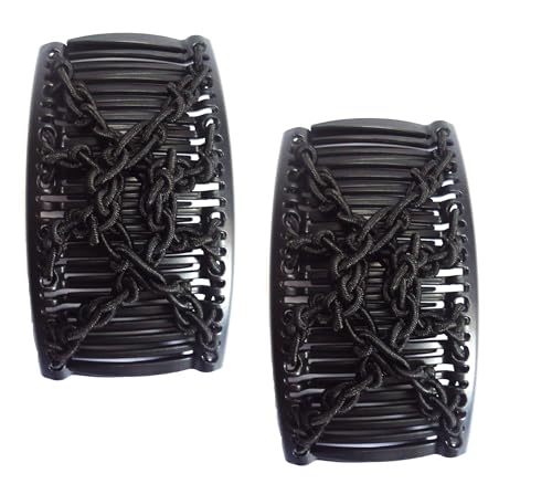 2-Pack Original Comfy Comb - Double Comb for Curly Wavy Hair - No Slip Ouchless Adjustable & Simple Long Lasting Updos (Plastic Crochet Black)