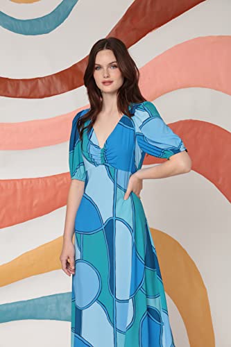 Donna Morgan Women's V-Neck Empire Seam Midi Dress, Sea Green/Teal Blue, 12 #TOP5