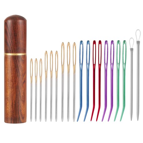 20pcs Yarn Needles Set, Steel Large Eye Hand Sewing Needles Bent Tapestry Needle Loop Wool Needles with Wooden Case for Embroidery Knitting Crochet Project