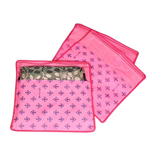 PrettyKrafts Saree Cover Set of 3 Designer Prints with transparent window_Pink