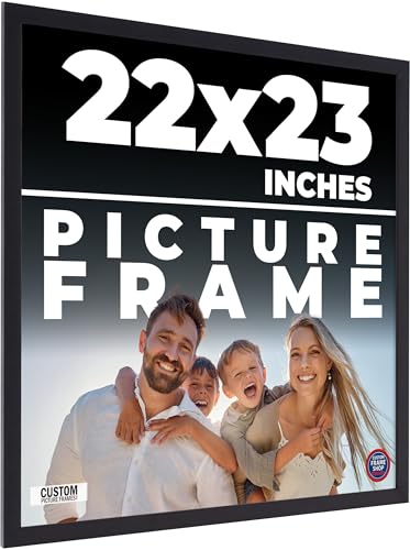 22x23 Frame Black Real Wood Picture Frame Width 0.75 Inches | Interior Frame Depth 0.5 Inches | Noir Classique Mid Century Photo Frame Complete with UV Acrylic, Foam Board Backing & Hanging Hardware
