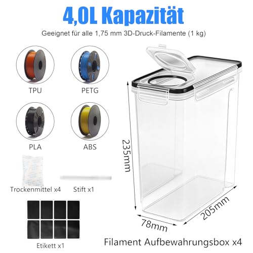 Rangement filament imprimante 3D hermétique : Lot de 4 boîtes de protection PLA