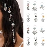 Ouliget Boho Silver Tribal Braid Rings,African Braid Decorations Circle Hair Jewelry Set,Charms Vintage Metal Hair Charms for Women's Hairstyles Dreadlocks Hair,12 pieces