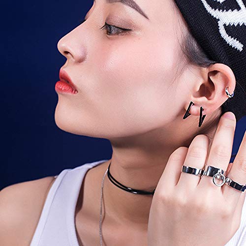 Soowoot 9 Pairs Stainless Steel Stud Huggie Hoop Earrings For Women Mens Black Cross Triangle Dangle Earrings Punk Style Goth Earrings Set #TOP3
