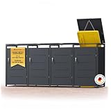 MUVELL Mülltonnenbox 4er 240l & 120l Müllbox - 0,8 mm feuerverzinktes Metall - Eisenglimmer DB 703 Premiumfarbe Mülltonnenboxen - abschließbare wetterfest Mülltonnenverkleidung