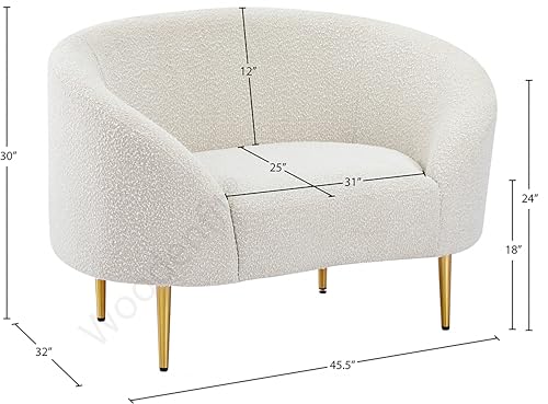 Image of Rosewood Luxury Curved Sofa in Premium Boucle Fabric | Solid Wood Structure | High Density Foam | Sturdy Golden Legs | Comfortable & Stylish Couch for Modern Living Room (Cream, 1 Seater)