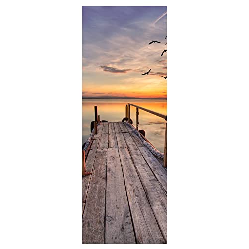 Sticker Mural Porte Trompe l'Oeil - Pont En Mer - Autocollant Décoration - Poster de Porte (63x205 cm)