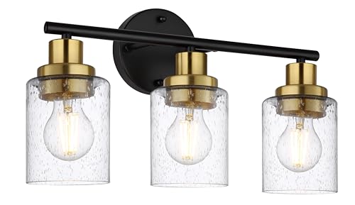 Image of Ldeco 3 Light Vanity Lights for Bathroom,Black and Gold Bathroom Light Fixture with Clear Bubble Glass Shade,Modern Wall Sconce Lights for Mirror,Bedroom,Living Room,Hallway Cabinet Porch,E26 Base