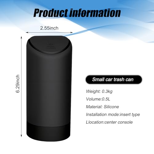 Image of Pack-1 Car Trash Can with Lid, Embedded Design, Waterproof Durable Vehicle Storage Accessories, Universal 6.29In x 2.55In Portable Leakproof Integrated Automotive Trash Can (Black)