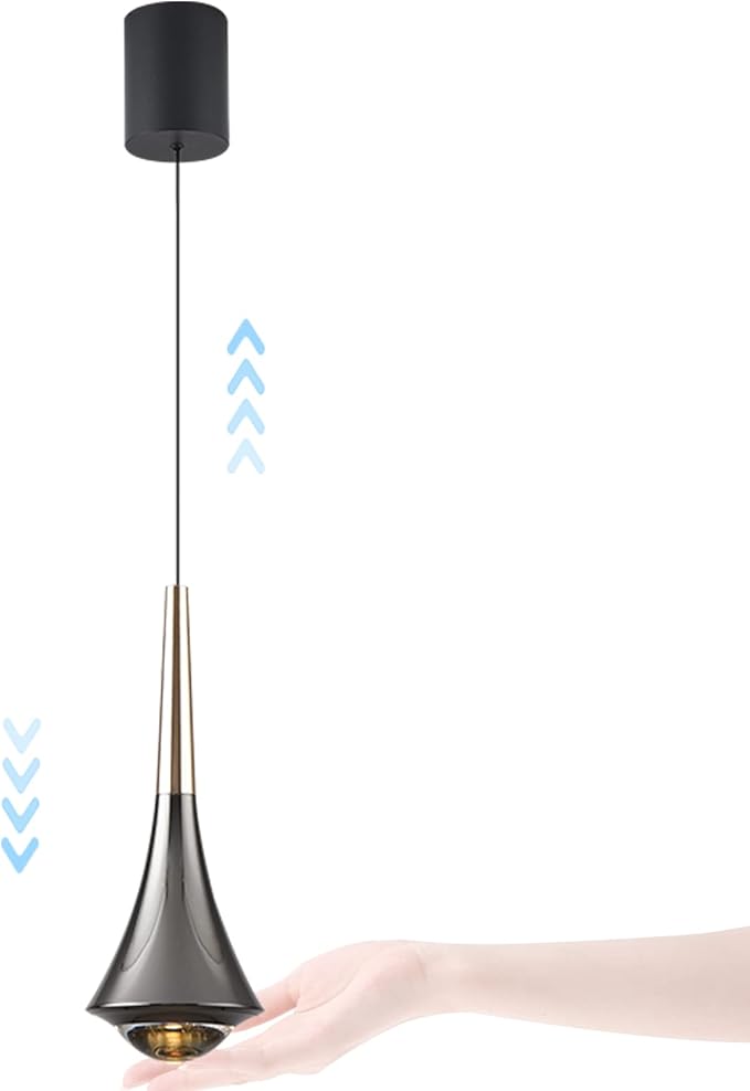 YOXANG Touch Switch Dimmable Lighting Creative Rise and Fall Pendant Light Bedroom Mini Adjustable Pendant Lights Dining Room Aluminum Art Deco Chandelier LED Bulb Warm Light Pearl Black
