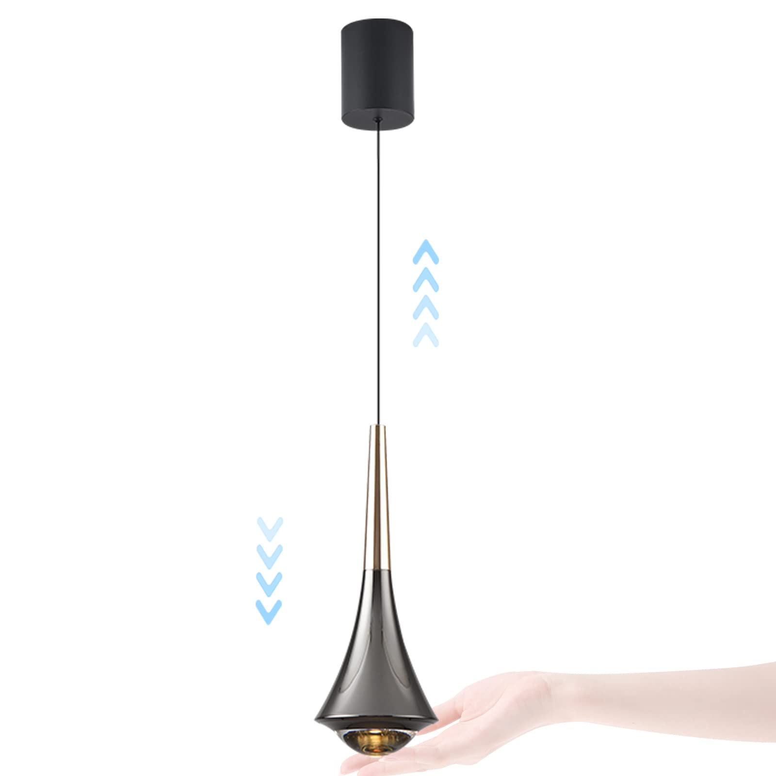 Creative Lifting Lighting Touch Switch Dimming Pendant Light Bedroom Rise Fall Hanging Lights Dining Room Aluminium Art Deco Chandeliers LED Included Warm Light Gold Metal Rod Pearl Black Lamp Body โ image 1