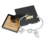 Turandoss Regalo de graduación para mujer, chapado en oro blanco de 14 quilates, delicado nudo inicial, brazalete ajustable con gorra de graduación 2026, pulsera inspiradora para mujeres graduadas