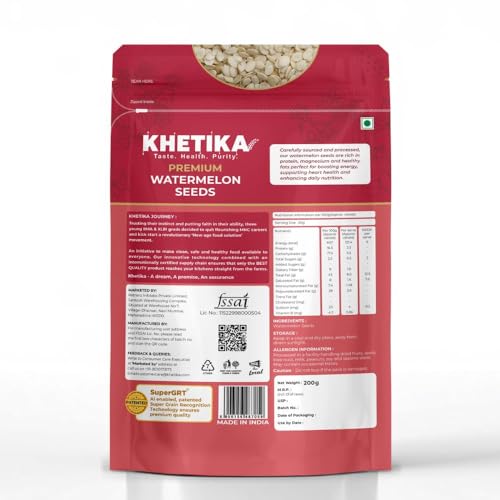 Image of Khetika Watermelon Seeds 200g | Seeds, Jumbo Watermelon Seeds 200gm, Seeds for Eating, Healthy Snacks, Rich in Antioxidant & Protein Rich, No Preservatives, Gluten Free (Pack of 2)