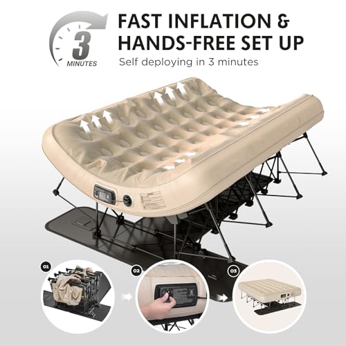 Image of Simpli Comfy Queen EZ Bed Self-Inflating Air Mattress with Built-in Frame, Pump and Wheeled Case, Blow Up Inflatable Rolling Air Bed on Wheels