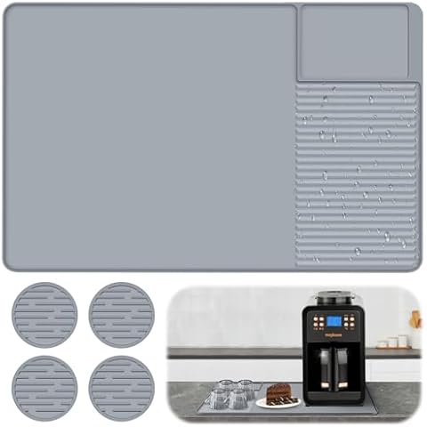 23.6'' X 15.7'' Silicone Coffee Mat for Multiple Usage,Non-Slip, Easy Clean,Eco-Friendly,Heat-Resistant for Countertops, Coffee Bar Accessories Fit Under Coffee Maker Espresso Machine Cover