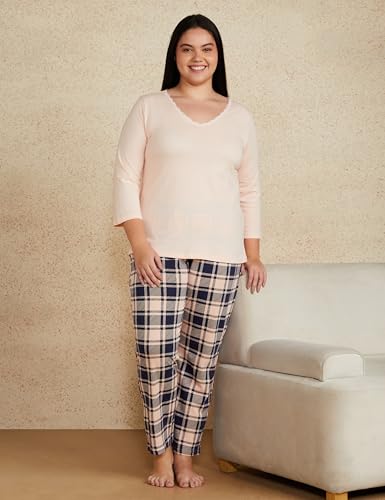 Image of Amazon Brand - Symbol Women's Cotton Regular Fit T-Shirt and Pajama Night Suit | Two Piece Set (Available in Plus Sizes)