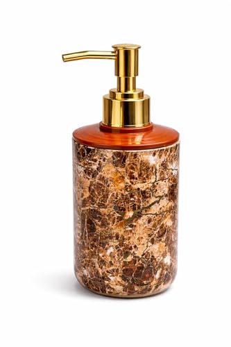 Image of Italian Design Liquid Soap Dispenser| Sanitizer Dispenser | Lotion Dispenser | Shampoo Dispenser | Handwash Bottle | Metallic Grey Finish, 350ml (Brown Gold Pump)