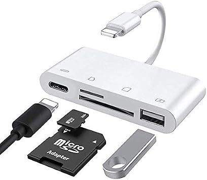 HUI lightn-ing to 4 in 1 Camera SD TF Memory Card Reader Adapter USB OTG Connection Kits for iPhone 13 11 12 Mini max pro xs xr x se2 7 8plus Ipad air A Connector Flash Stick Drive Splitter