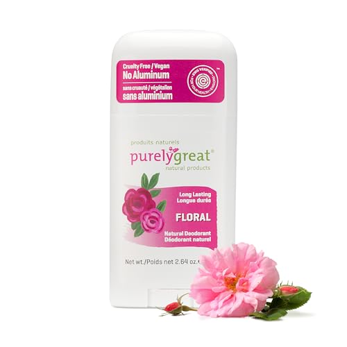 Purelygreat - Floral-Scented Natural Deodorant Stick, Travel-Friendly Hygiene Essentials for Women, Natural Deodorant for Men Without Aluminum & Parabens, 2.64 oz / 75 g
