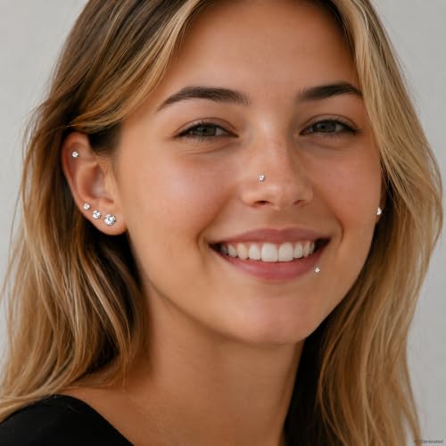 8PCS 20G Silver CZ Nose Studs, 316L Surgical Steel Straight Bone Set by Accirrch - Used condition - Image 4
