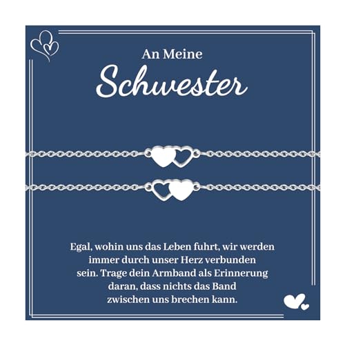 VU100 2Pcs Geschenke für Schwestern Armbänder Beste Schwestern Armbänder Herz geformt Edelstahl Geburtstag Geschenke für Große Schwestern Beste Freunde