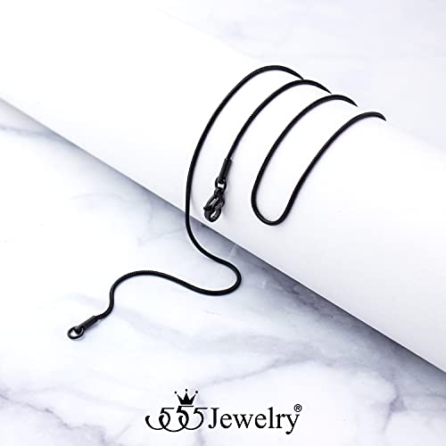 555Jewelry 1.2Mm Stainless Steel Snake Chain Necklace For Men & Women, Stainless Steel Necklace For Men, Classic Necklace For Women, Simple Thin Delicate Chain Necklace, Black, 20 Inch #TOP2