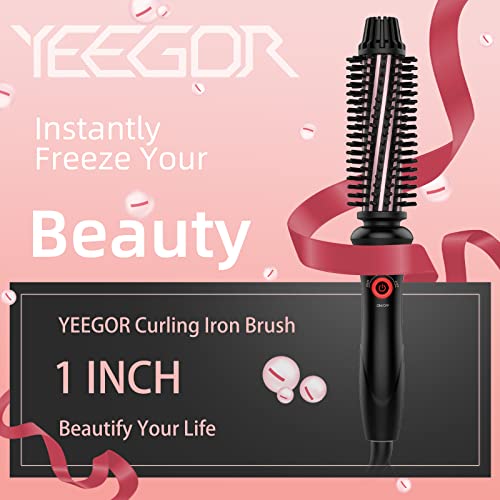 Yeegor Ionic Curling Iron Brush 1 Inch, Ceramic Tourmaline Curling Brush Iron For Short Hair/Shoulder-Length Hair, Anti-Scald Instant Heat Up Hot Curling Brush Dual Voltage Travel #TOP1