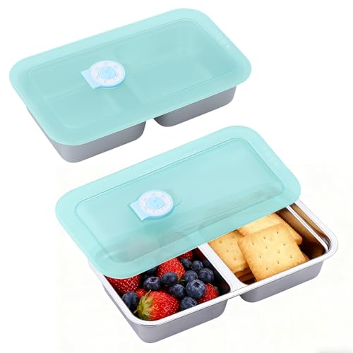 YARRAMATE Juego de 2 fiambreras de acero inoxidable, fiambrera con compartimentos, caja de desayuno, para escuela, adultos, recipientes para alimentos, portátiles, reutilizables, para trabajo y viajes