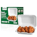 Lxins ECO 9x6 Inch Heavy Duty Clamshell Take Out Containers 【75 Pack】, Compostable Bagasse Food Boxes with Lids, Disposable To-Go Containers for Lunch, Salad, Meal Prep
