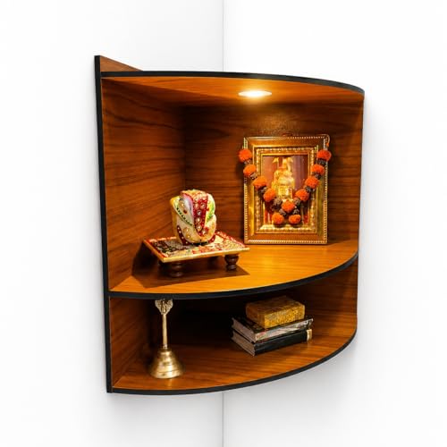 Image of Zesta Wooden Mandir for Home Big Size | DIY Pooja Mandir with LED Spot Light | Devghar Cabinet for Living Room or Office | Wall Mounted Pooja Unit for Home (Mandir for Corner)