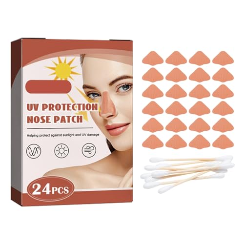 Protectores Nariz UV,Parche Nariz Protección,Parche Para La Nariz Con Protección UV,Pegatinas de Protección Solar con Forma de Nariz,24 PC Y 10 Bastoncillos de Algodón