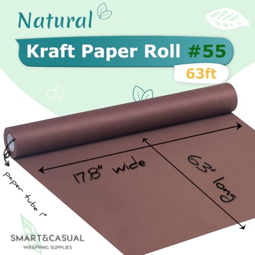 Image of SMART&CASUAL 17.8 inch x 760 inch (63') Coffee Kraft Craft Paper Roll for Gift Wrapping Bulletin Board Bouquet Flower Art Packing Parcel Table Covering 80GSM 55LB (Coffee, 17.8 inch x 63')