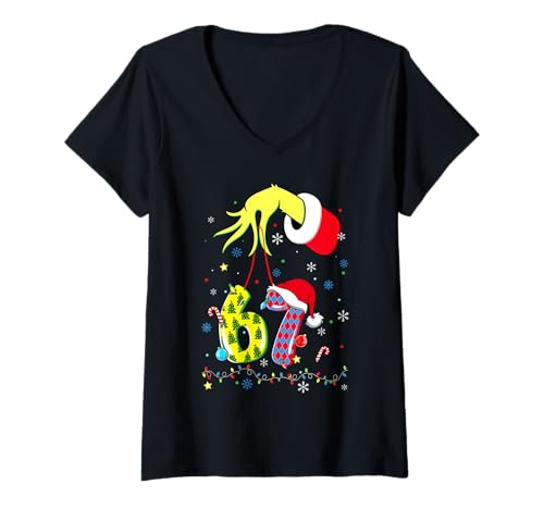 Womens Six Seven 6 7 Gen Z Alpha Meme Slang Merry Christmas Holiday V-Neck T-Shirt