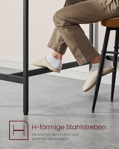 VASAGLE Bartisch, Küchentisch, Küchentresen, rechteckiger Stehtisch, Metallgestell, 40 x 140 x 90 cm, einfacher Aufbau, schmal, Industrie-Design, vintagebraun-tintenschwarz LBT140B01