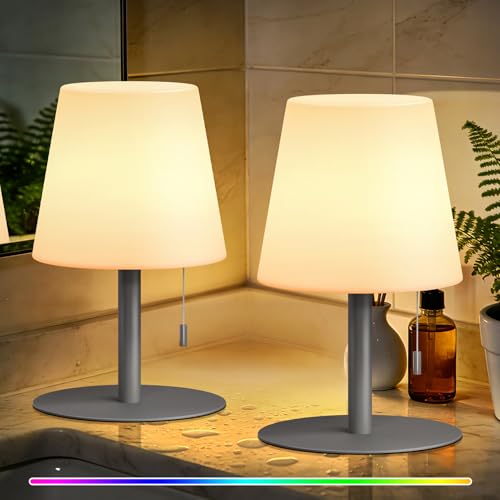 Image of uuffoo Shower Lamp Waterproof 8 Colors, Shower Light Rechargeable Cordless Battery Operated, LED Outdoor Table Lamps Dimmable Portable for Indoor Outdoor Bathroom Home Patio (2PCS Gray)