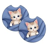 DLXW Kitten Hiding in The Warm Quilt Printed Car Coaster Set of 2 Waterproof, Quick Drying, Odorless for Most Cars, Trucks, SUVs