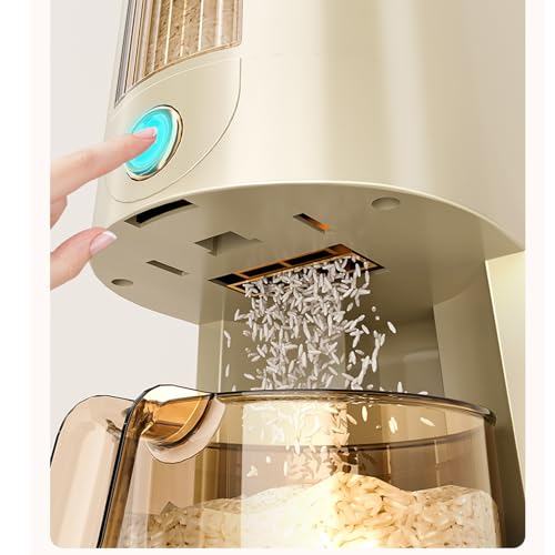 Peaoop 22LB Rice Dispenser, Large Grain Container Storage with Lid Measuring Cylinder Household Cereal Dispenser Bucket for Kitchen Soybean Corn (Beige-22lb)
