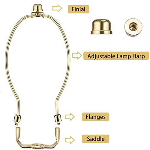 9 Inch 2 Set Brass Lamp Harp Holder With Lamp Finials And Standard Saddle Base Detachable Heavy Duty Metal Horn Frame Lampshade Bracket For Table And Floor Lamp #TOP2
