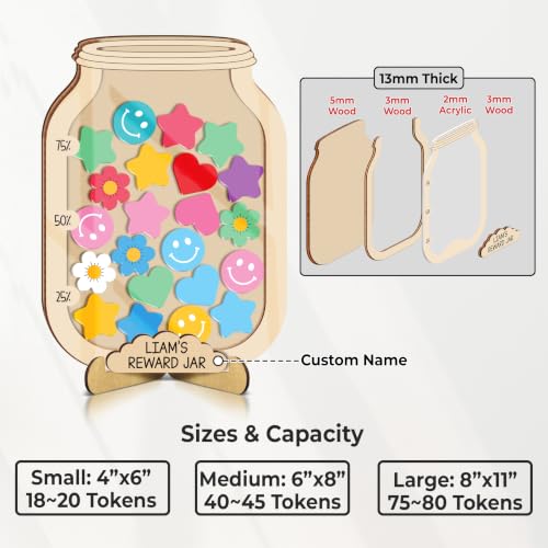 Image of Personalized Magnetic Reward Jar for Classroom & Kids, Potty Training Reward Jar with Acrylic Tokens, Potty Training Reward Chart for Boys & Girls, Back to School Classroom Management