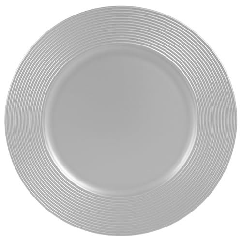 Aurora Store 12x Sottopiatti Bordo Liscio Colore ARGENTO BORDO MULTIRIGHE Liscio Tondo 33 cm Natale cenone sotto Piatto Natalizio Capodanno Natale Cena Aperitivo SILVER