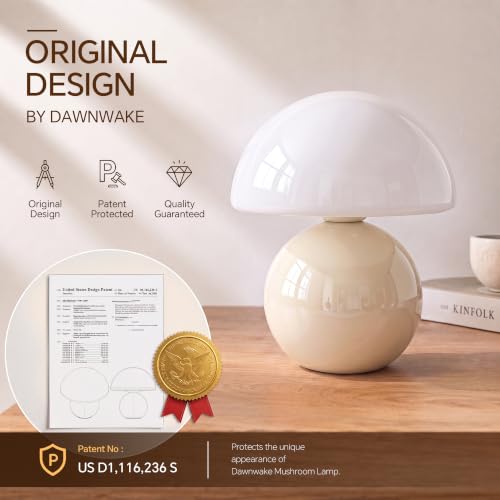 Image of Dawnwake Mushroom Lamp Table Lamp for Bedroom-Small Desk Table Lamps,Cream | 8.7 inch Mid Century Modern Table Lamps for Living Room Bedroom Decor,Cute Ceramic Lamps for Mushroom Home Room Decor,Glass Shade