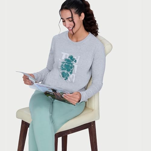 Image of Enamor Essentials Full Sleeve Round Neck Slim Fit Stretch Cotton Lounge Tshirt for Womens-E157